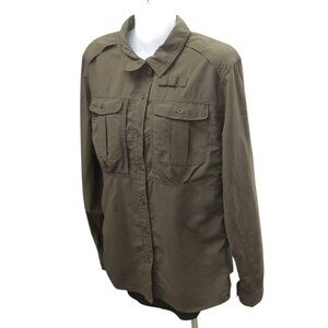 The North Face Womens XL Olive Green Nylon Utility Shirt Lightweight Outdoor Wea